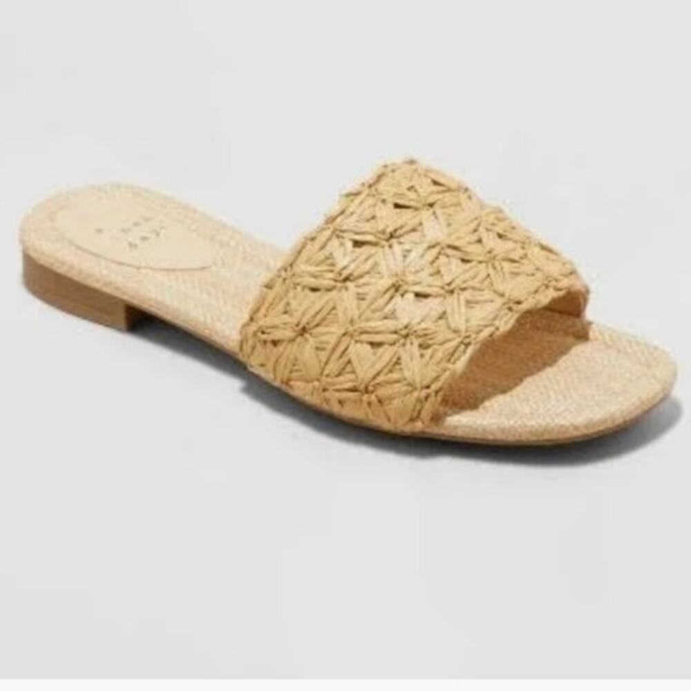 A New Day Ariella Woven Raffia Slide Sandals with Memory Foam Insole Size 11